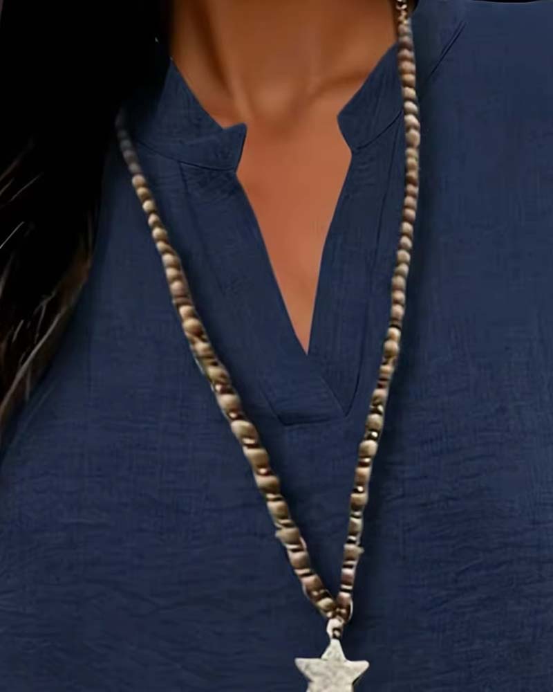 Bluse Unifarben Seitenschlitz Kurzarm