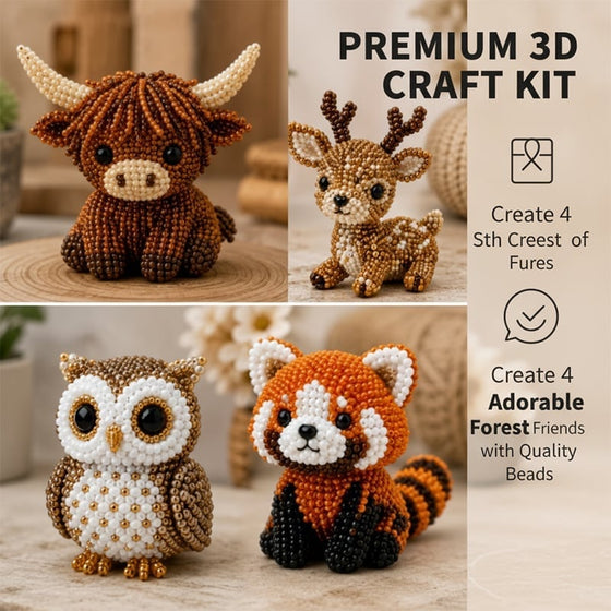 3D-Perltier-Bastelset - DIY-Miniatur-Tierperlen-Set für Anfänger