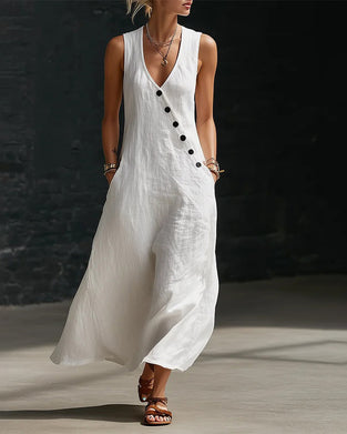 Kleid Einfarbig Knopf Weste