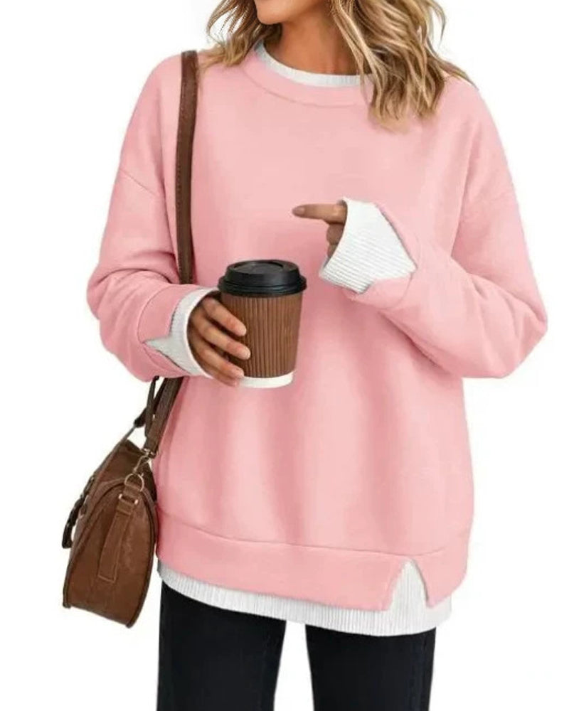 Sweatshirt Gefälscht Geschichtet Locker Langarm