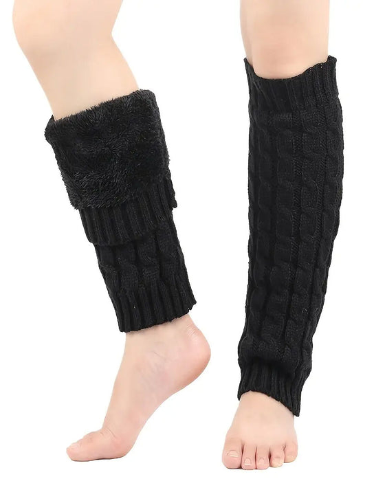 Fleece-Gefütterte Zopfstrick Beinwärmer Thermische Stiefelstulpen