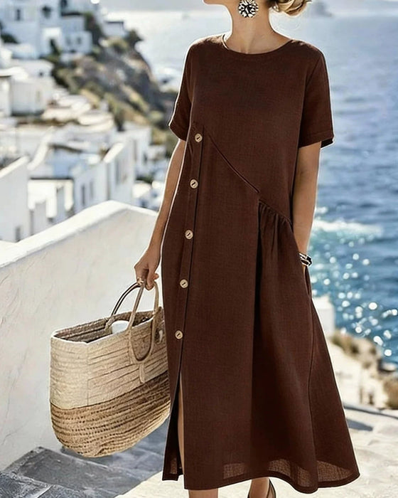 Kleid Knopf Dekor Lässig