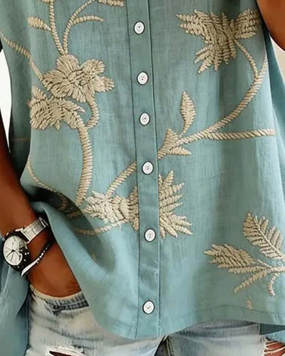 Bluse V-Ausschnitt Mit Print Kurzarm