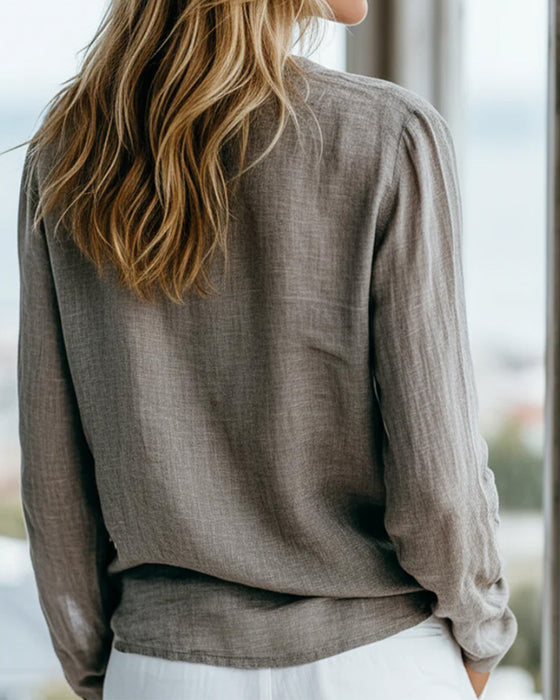 Bluse Langarm Hoher Kragen Locker