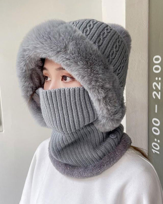 All-in-One Gestrickte Mütze Und Schal