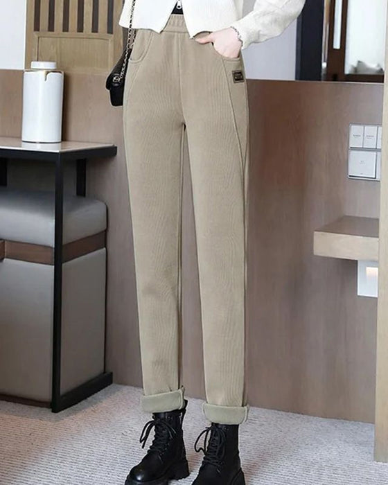 Warme Hochtaillierte Hose mit Wollfutter