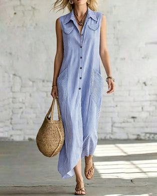Kleid Ärmellos Revers Gestreift