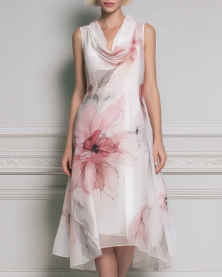 Kleid Mock Hals Ärmellos Blumen