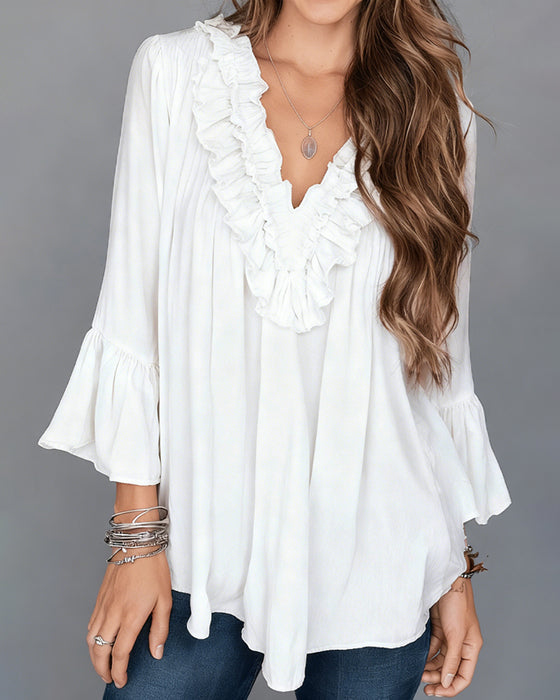 Bluse Elegant V-Ausschnitt Rüsche