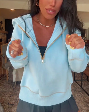 Sweatshirt lässig mit Kapuze einfarbig Reißverschluss