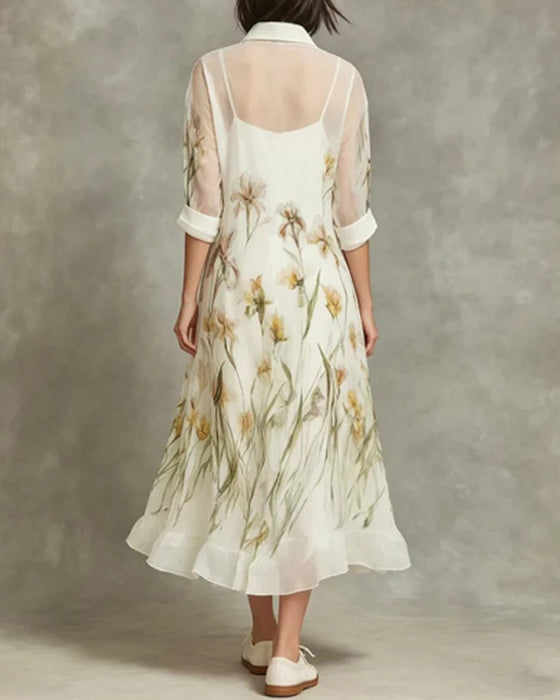 Set Spaghettiträger Kleid + Revers Cover-Up