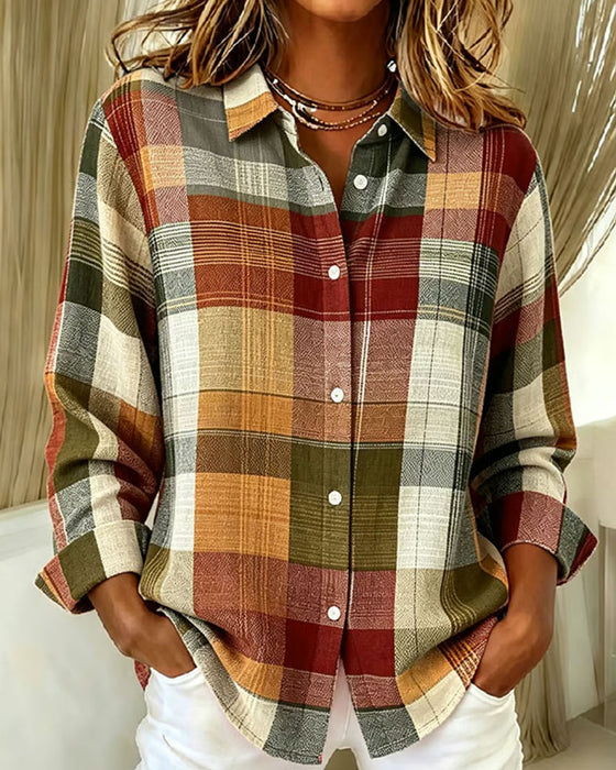 Hemd Karo Kontrastfarbe Schlitz Loose Fit