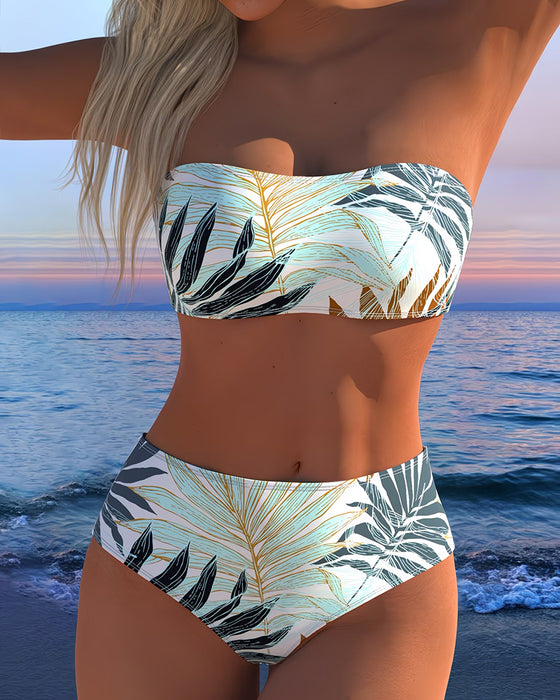 Bikini tropischer Pflanzenprint trägerlos