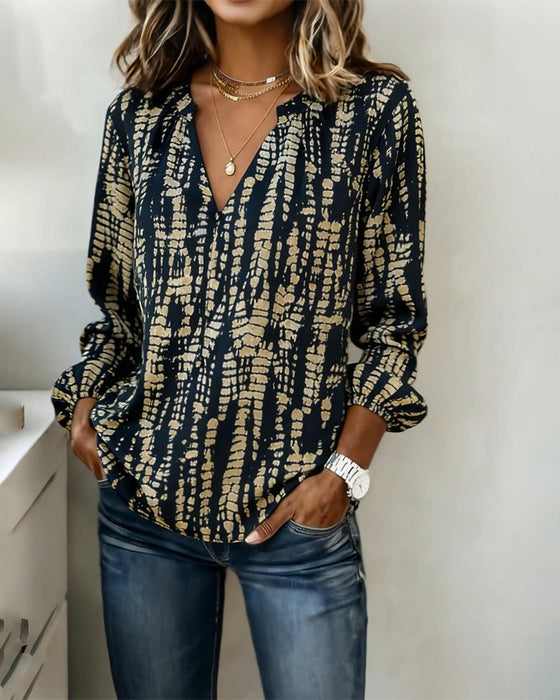 Bedrucktes Top mit Stehkragen und langen Ärmeln