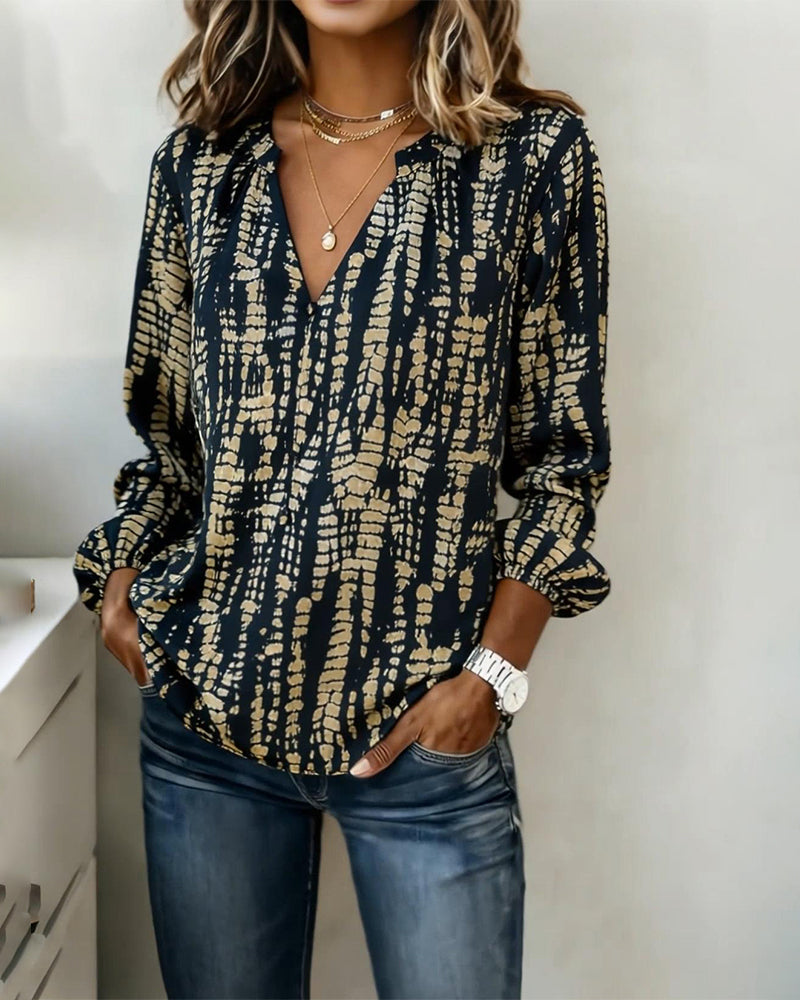 Bedrucktes Top mit Stehkragen und langen Ärmeln