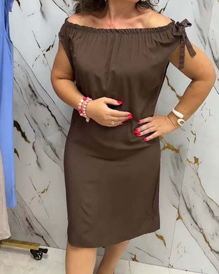 Kleid Off-Shoulder Krawatte Uni