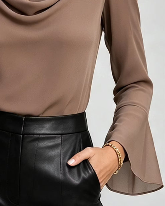 Bluse Mock Hals Langarm Einfarbig