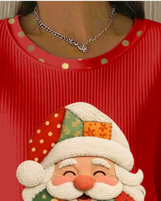 Gestreiftes Sweatshirt Mit Weihnachtsdruck Und Punktmuster