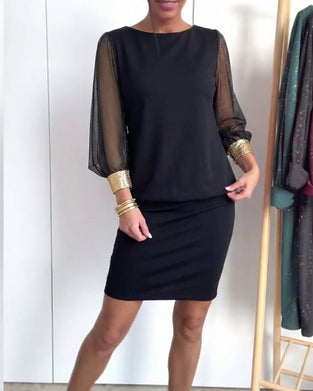 Kleid Tüll Farbkontrast Langärmlig