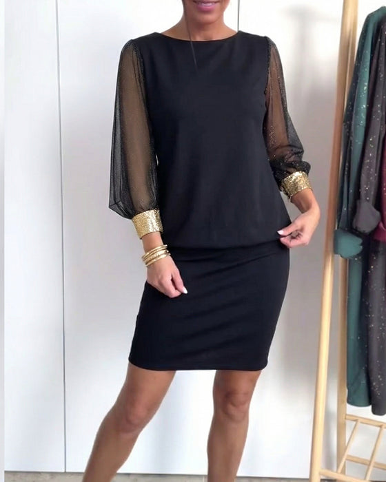 Kleid Tüll Farbkontrast Langärmlig