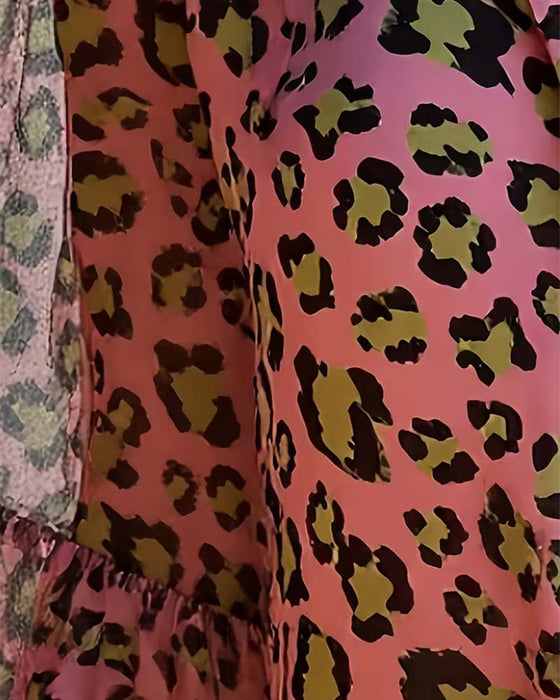 Bluse Leopardenprint modischer Reverskragen