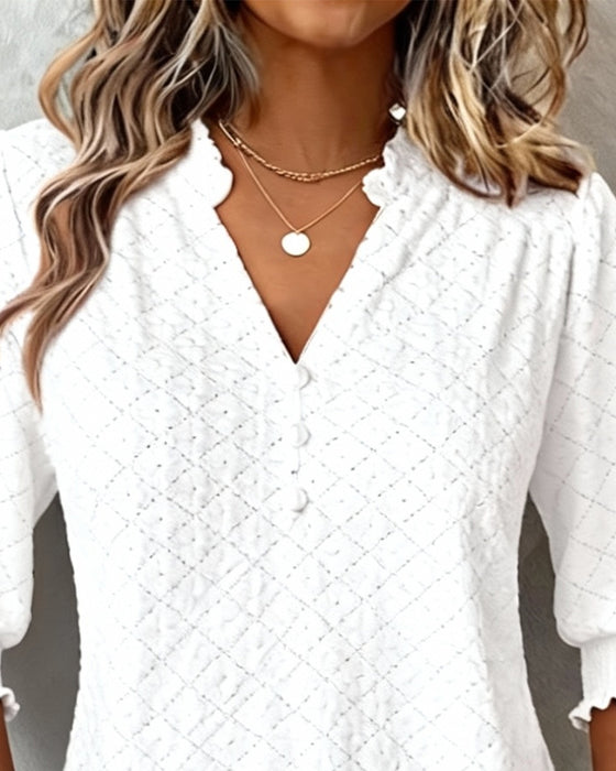 Top V-Ausschnitt Argyle kurzärmlig