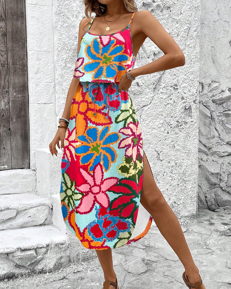 Kleid Unregelmäßiges Muster Schlitz Camisole