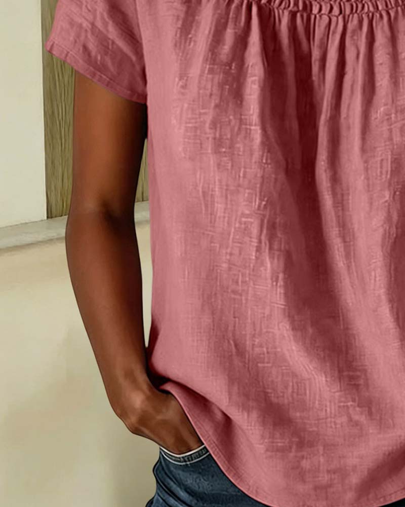 Bluse Quadratischer Ausschnitt Gerafft Kurzarm
