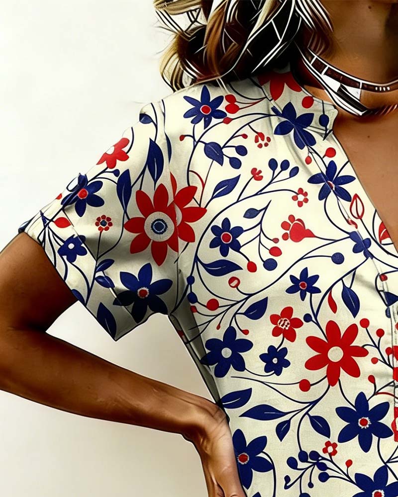 Kleid Blumen und Ranken Druck Kurzarm