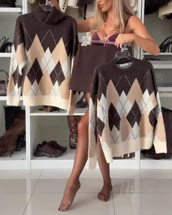 Pullover Mit Argylmuster, Schalhals Design Und Oversized Passform