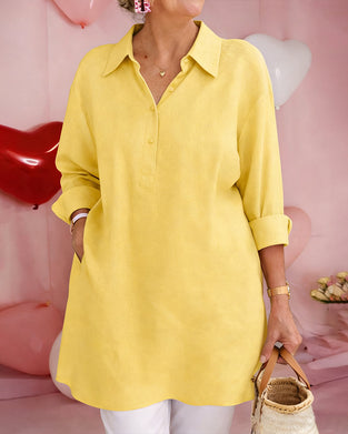 Hemd Unifarben Mittellang Baumwolle-Leinen