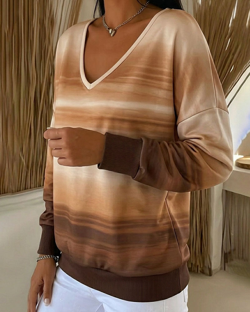 Sweatshirts V-Ausschnitt Langarm Ombre