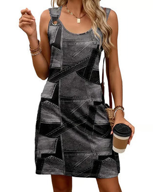 Kleid Ärmellos Ringschnalle Spaghettiträger Druck