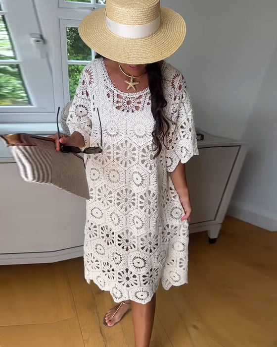 Kleid Unifarbe Ausgehöhlt Halbe Ärmel