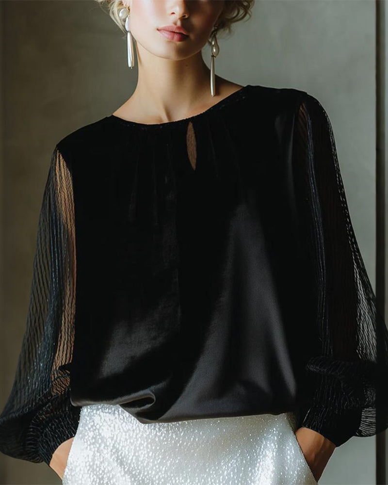 Modische unifarbene Bluse mit Laternenärmeln