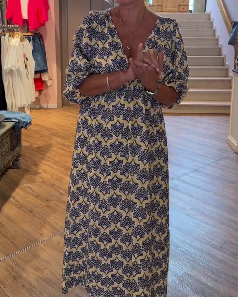 Kleid Vintage Tief V-Ausschnitt Blumig