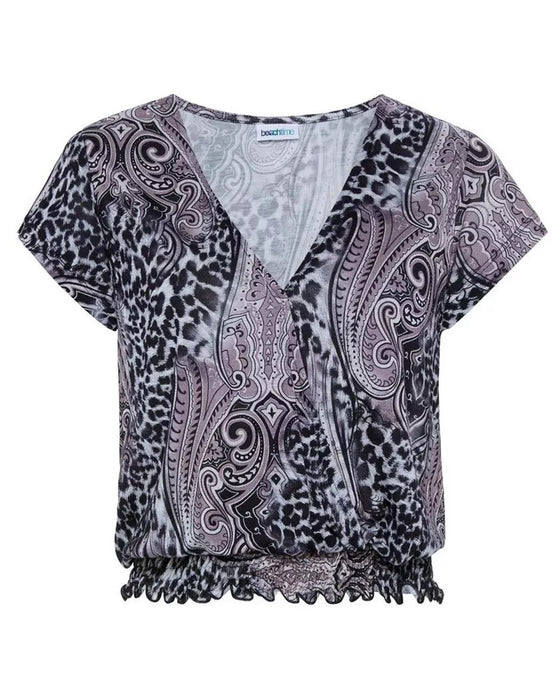 Bluse V-Ausschnitt Leopardenmuster Cashew