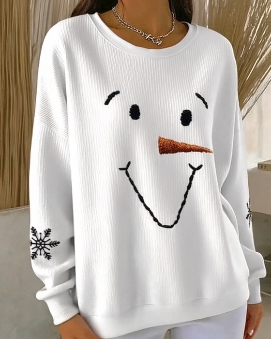 Sweatshirt Schneemann Aufdruck runder Ausschnitt