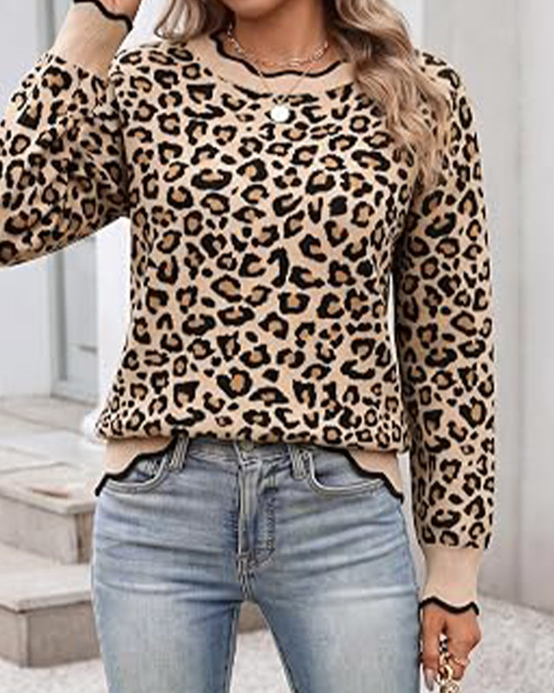 Rundhals‑Pullover Mit Leopardenmuster