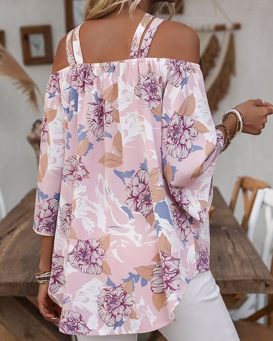 Bluse Blumen Kreuz Off-Shoulder