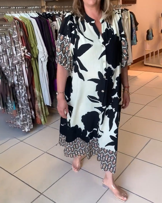 Kleid V-Ausschnitt Farbblock Lässig