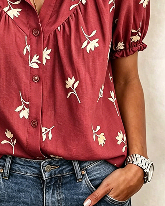 Bluse Puffärmel Lässig Gerafft