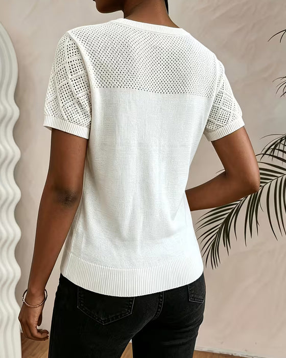 Einfarbige Figurbetonte Pullover Mit V-Ausschnitt Und Lochmuster