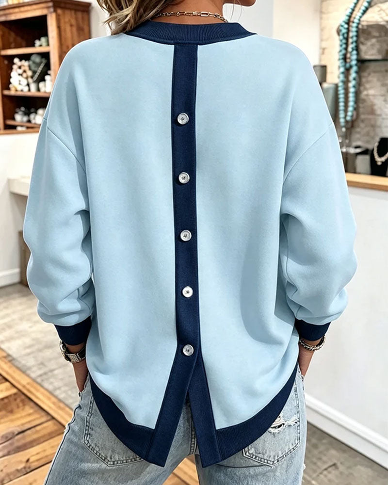 Sweatshirt Farbblock Schlitz Rundhals