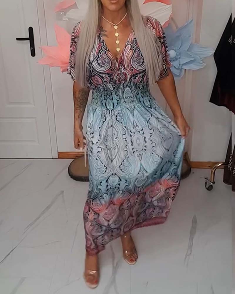 Kleid V-Ausschnitt Taille Drapiert Urlaub