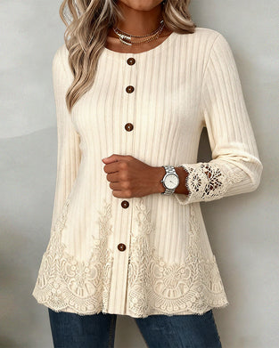 Langärmlige Bluse mit Rippenstruktur und Brusheffekt