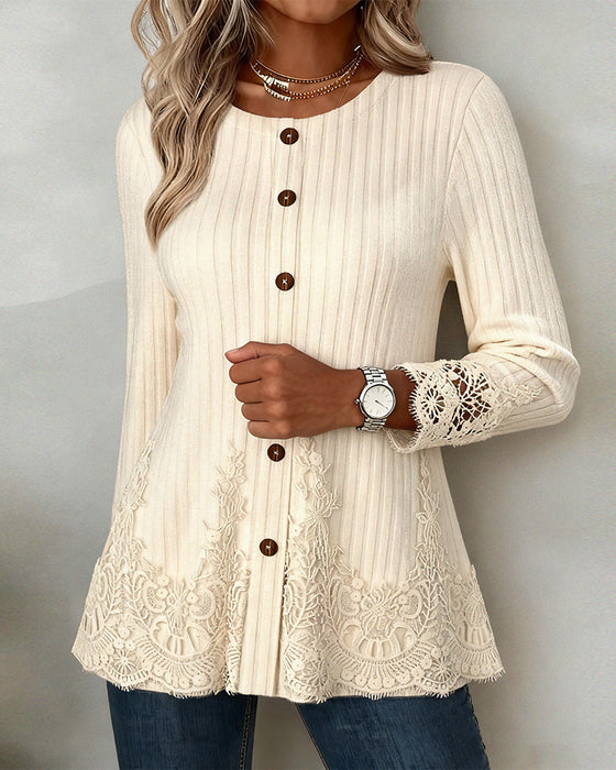 Langärmlige Bluse mit Rippenstruktur und Brusheffekt