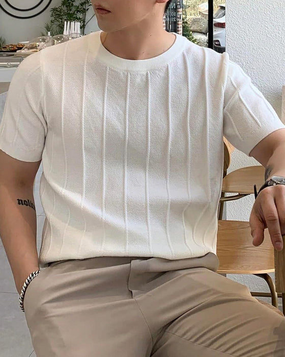 Herren T-Shirt Rundhals Kurzarm Atmungsaktiv Gestrickt