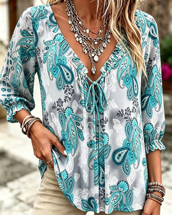 Blusen Paisley V-Ausschnitt Binden