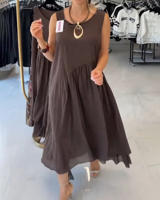 Kleid Runder Ausschnitt Asymmetrisch Ärmellos Ausgestellt